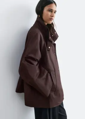 Veste à col en velours côtelé - Marron foncé — photo 4