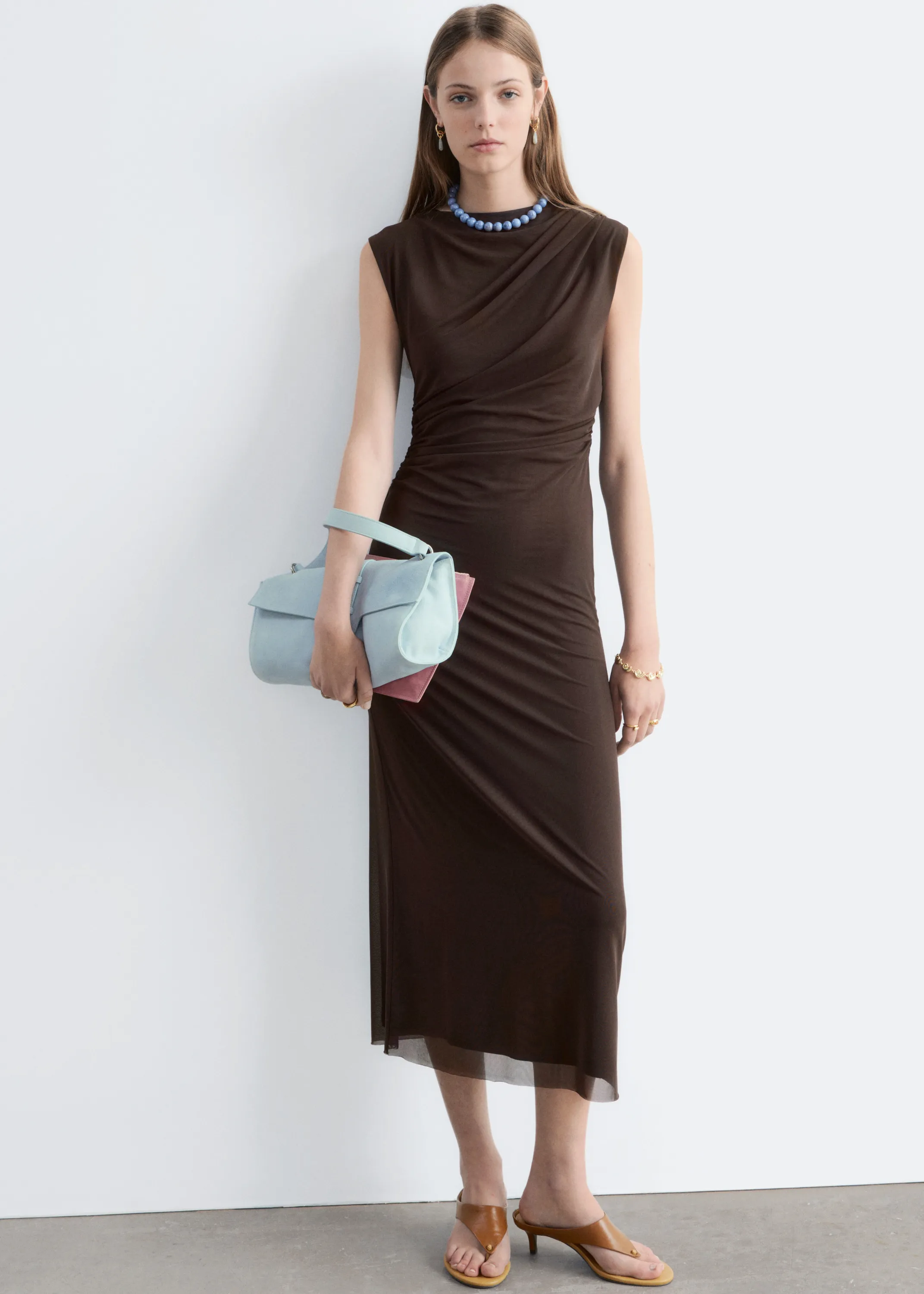 Robe drapée sans manches - Marron foncé