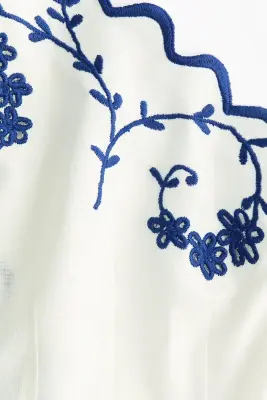 Robe brodée en lin mélangé - Blanc/fleurs — photo 3