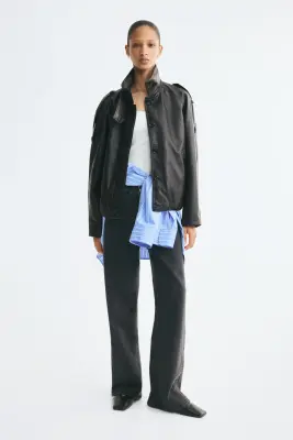 Veste oversize en tissu enduit - Marron foncé — photo 2