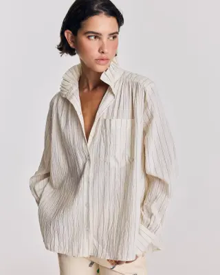 Chemise Léonor rayures écru et marine — photo 1