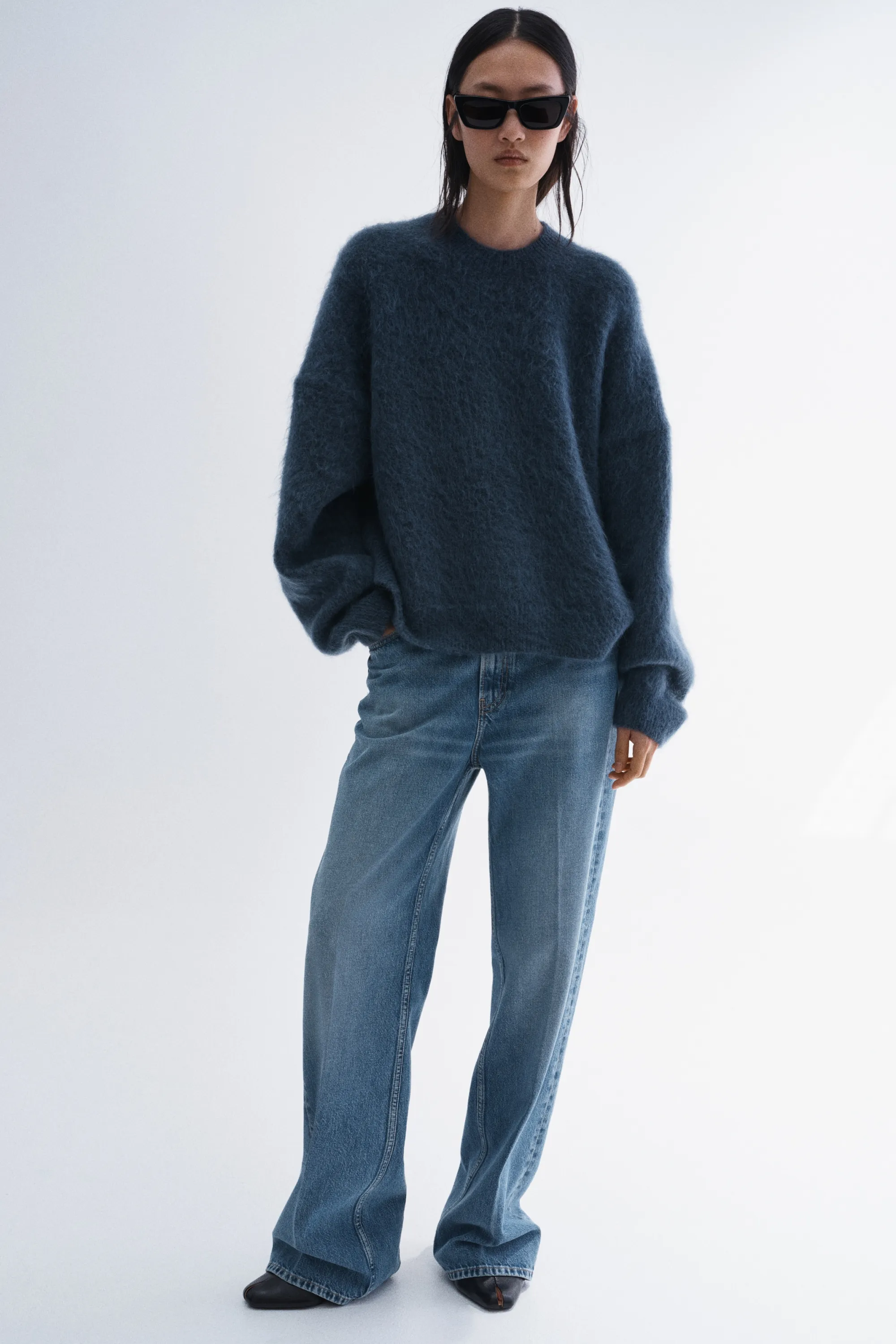 Pull brossé en mohair mélangé - Bleu pigeon