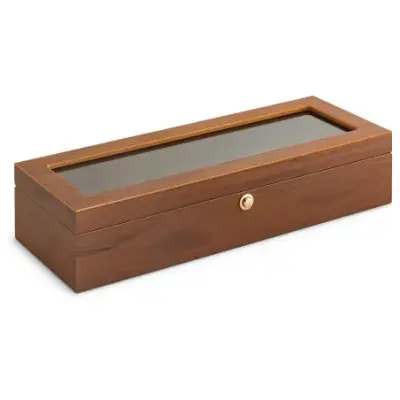 BOITE A MONTRE, Coffret 5 montres couvercle avec fenêtre placage en noyer mat 309366 — photo 2