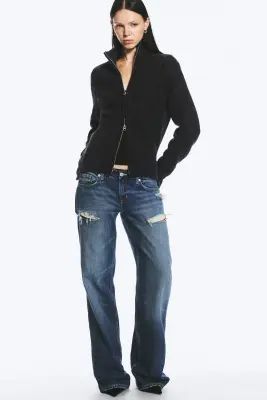 Cardigan zippé ajusté en maille douce - Gris foncé chiné — photo 1