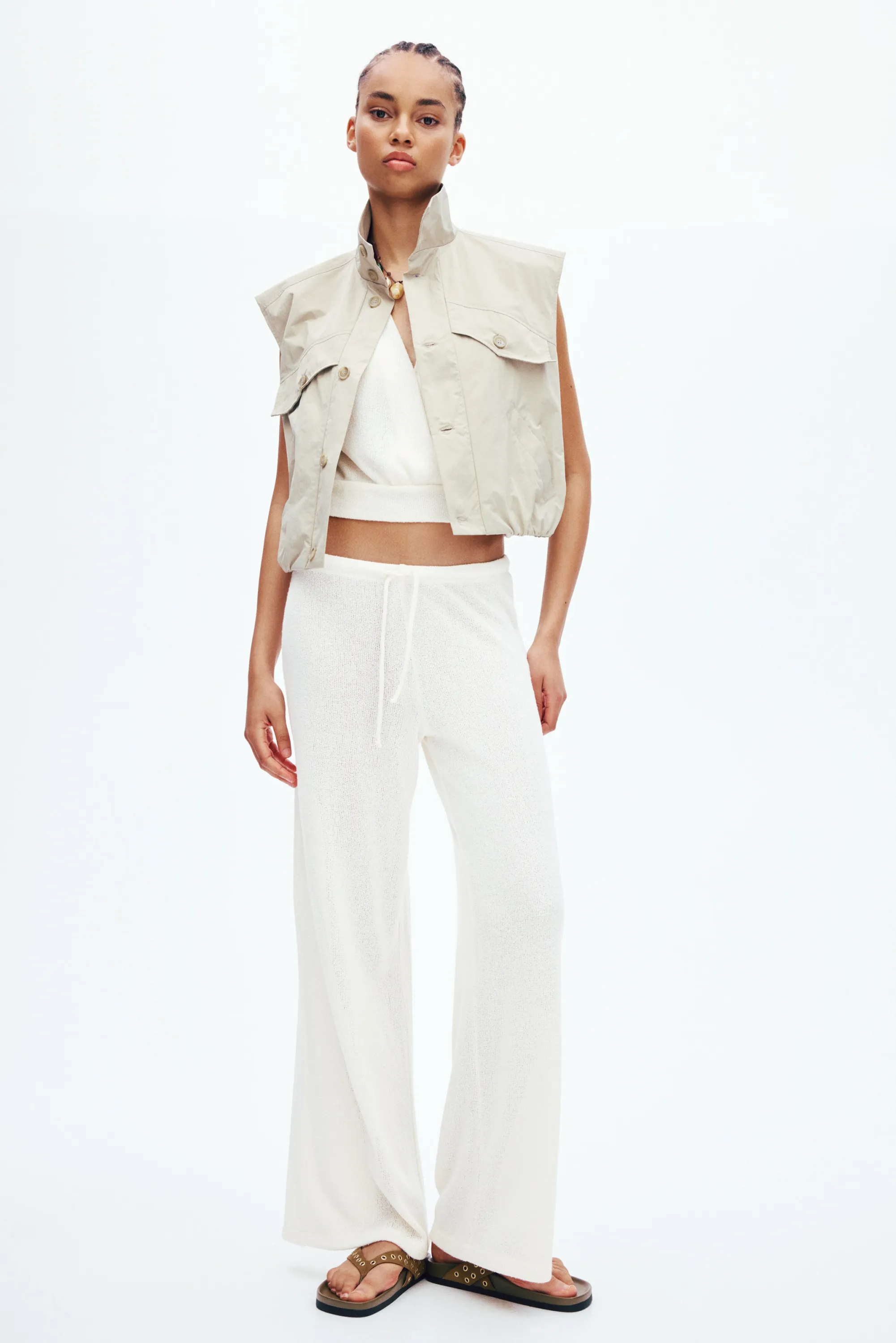 Pantalon en maille avec cordon de serrage - Crème