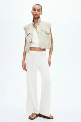 Pantalon en maille avec cordon de serrage - Crème — photo 1