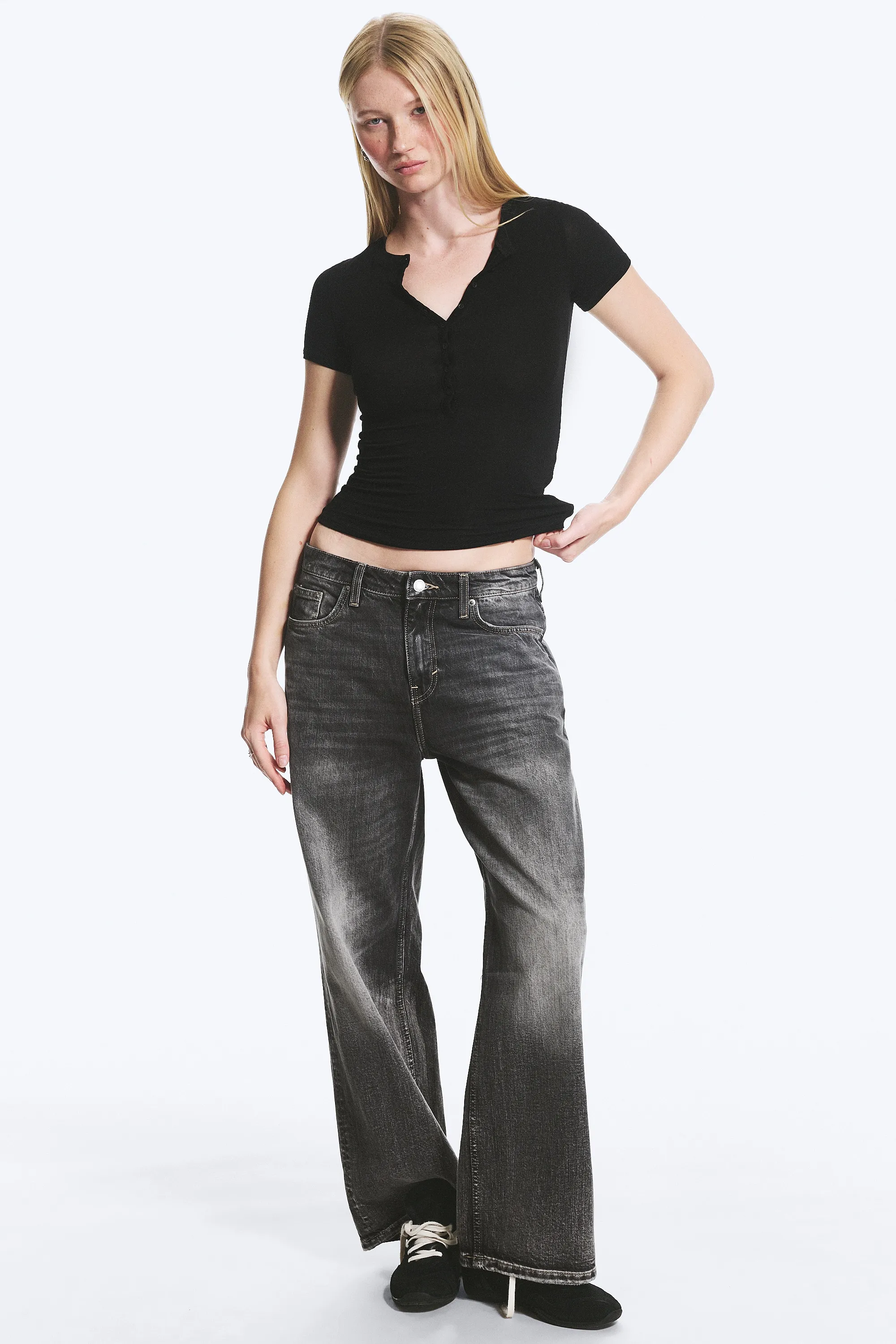 Top Henley à manches courtes - Noir