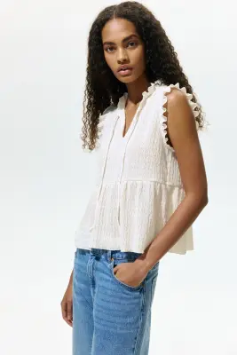 Top ruché avec détail à nouer - Crème — photo 3