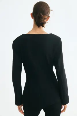 Blazer en jersey avec encolure dégagée - Noir — photo 3