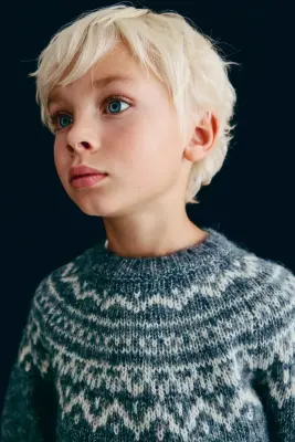 Pull en maille jacquard de laine mélangée - Turquoise/motif — photo 2