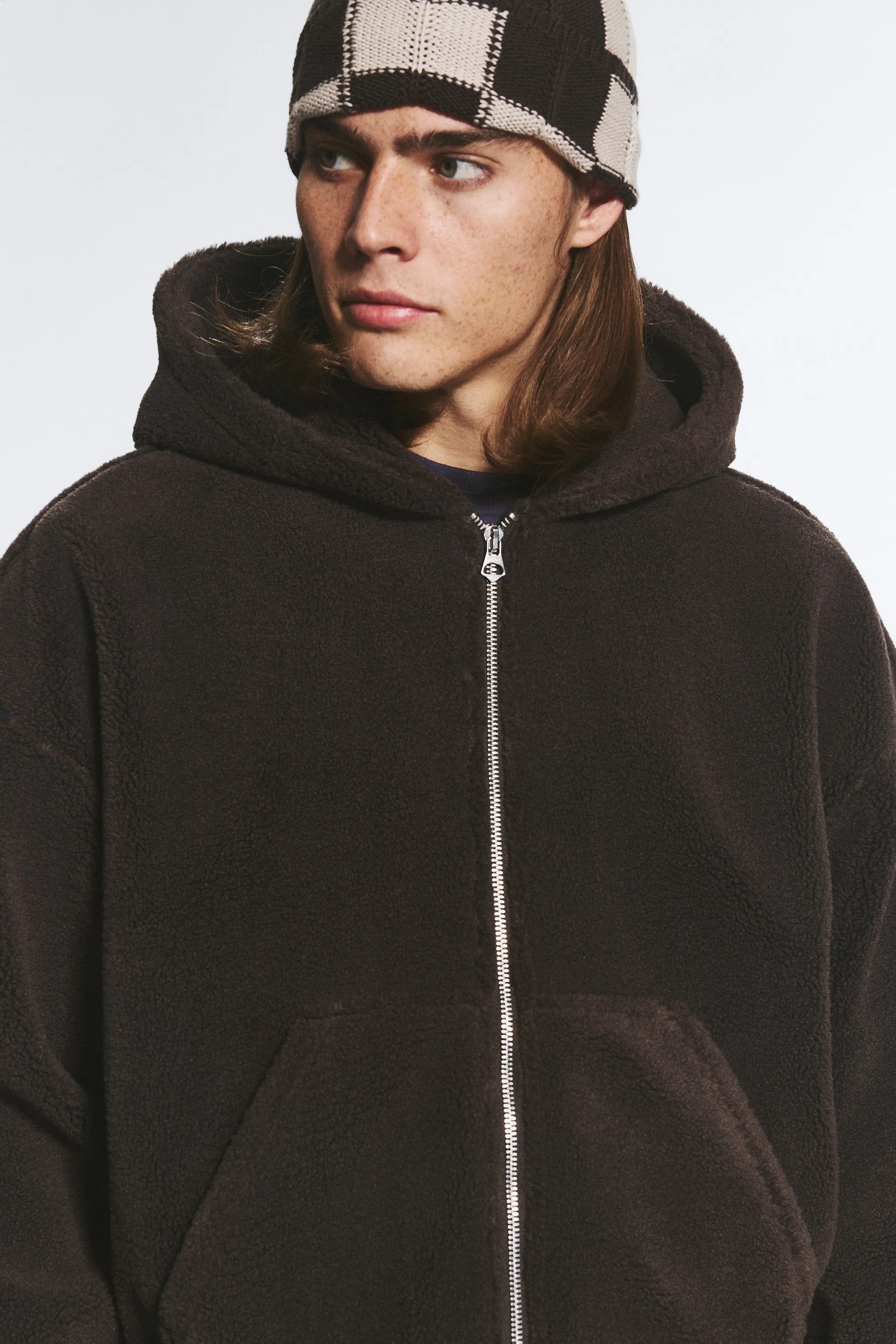 Sweat à capuche en polaire, zip à double sens - Marron foncé