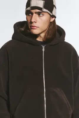 Sweat à capuche en polaire, zip à double sens - Marron foncé — photo 1