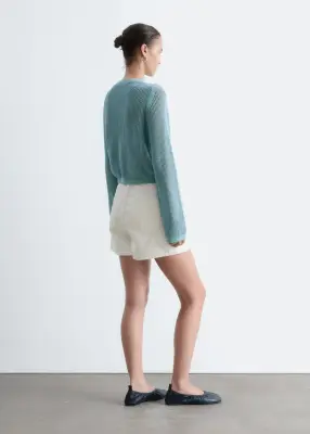 Cardigan en maille ajourée de coton - Turquoise — photo 5