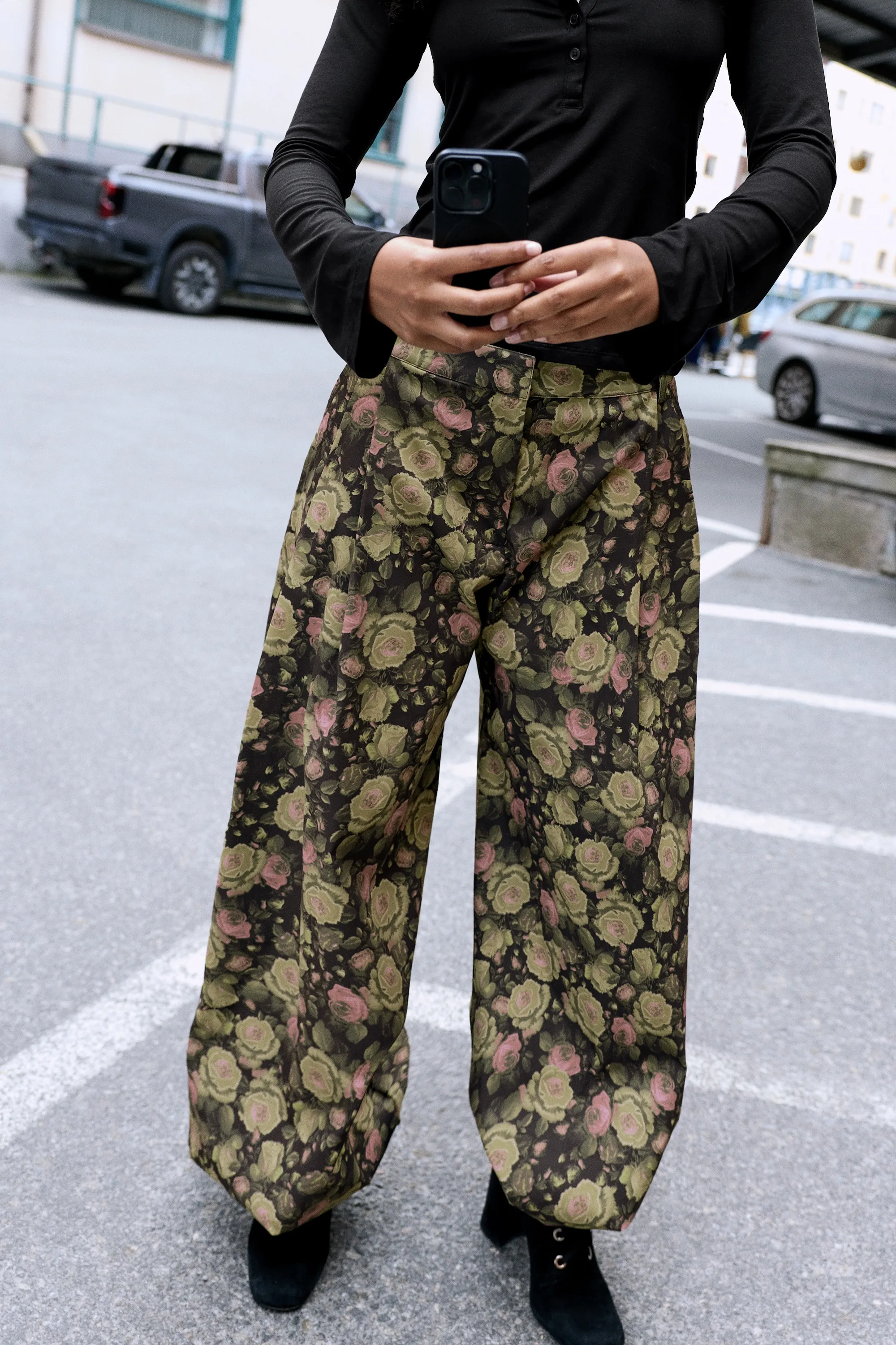 Pantalon ballon taille basse - Vert Kaki - Imprimé Floral