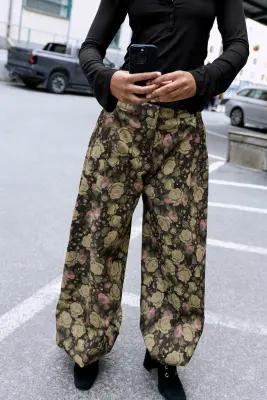 Pantalon ballon taille basse - Vert Kaki - Imprimé Floral — photo 1