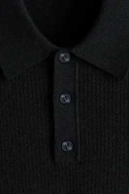 Polo Regular Fit en maille - Bleu marine — photo 4
