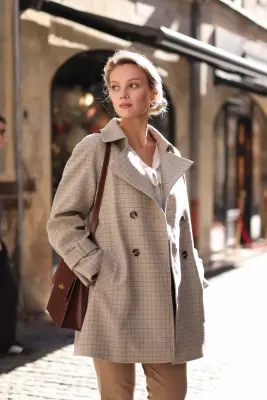 Francine Short Trench Coat - Mint plaid — photo 3