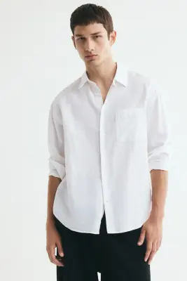 Chemise Relaxed Fit en lin mélangé - Blanc — photo 2