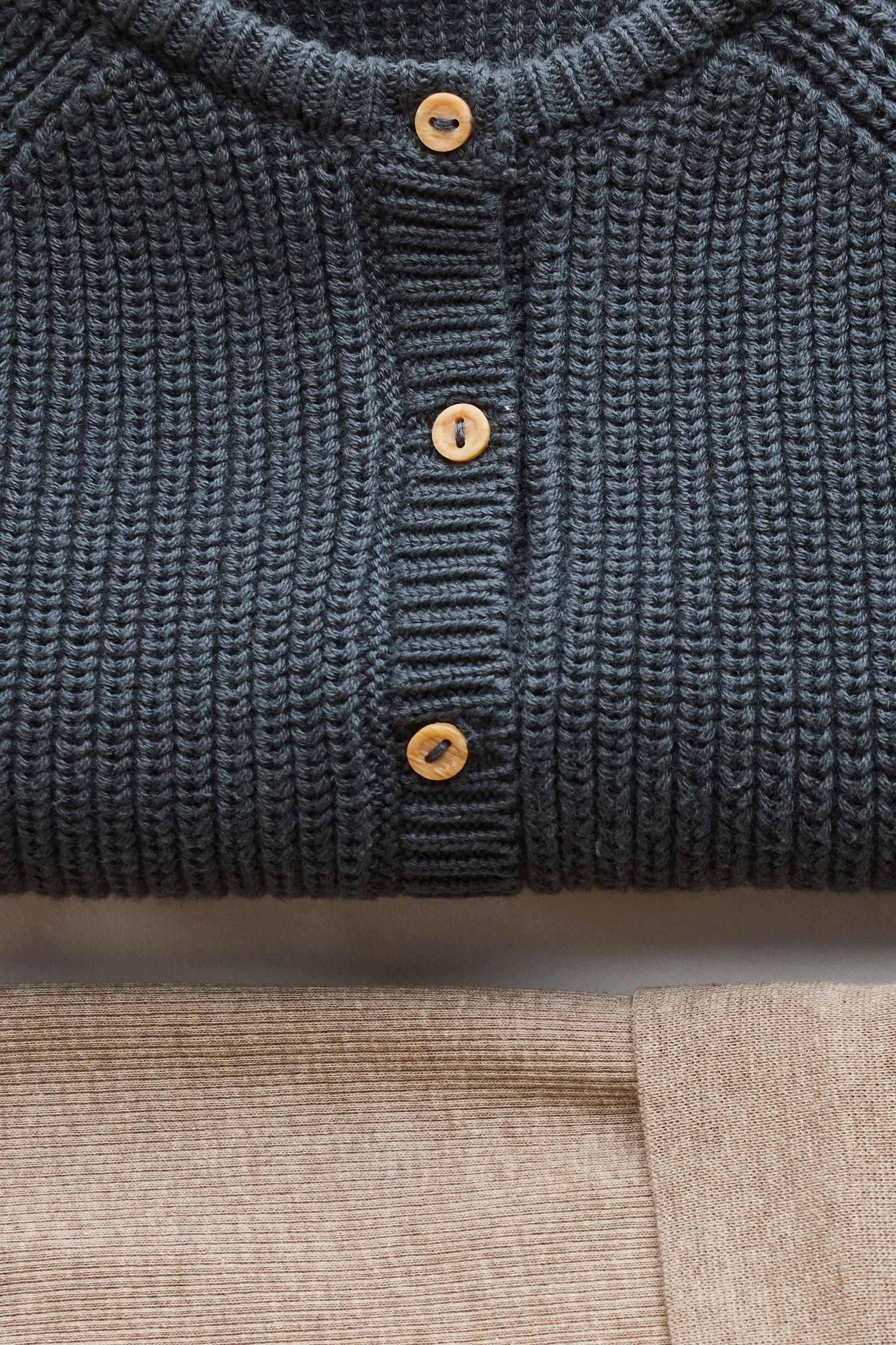 Ensemble 2 pièces en maille de coton - Bleu ancien/beige
