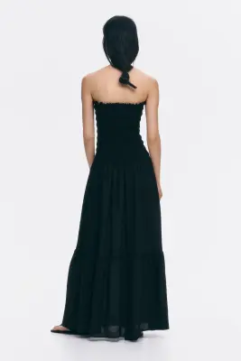 Robe bandeau smockée - Noir — photo 3