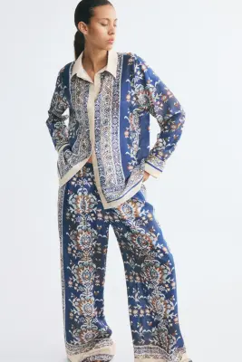 Chemise oversize en viscose mélangée - Bleu/motif — photo 2