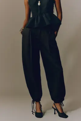 Pantalon froissé à jambes barrel - Gris foncé — photo 1
