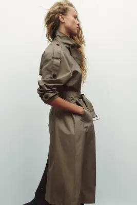 Trench-coat à fermeture croisée en twill - Taupe — photo 4