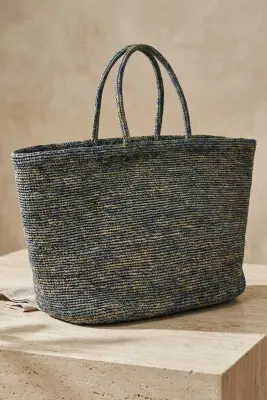 Grand Sac en Raphia Bleu Boisé — photo 3