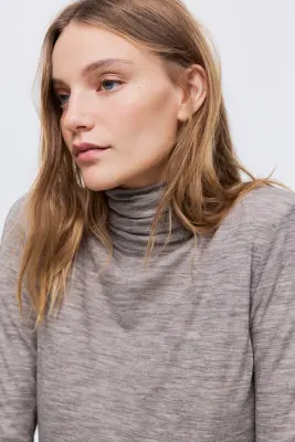 Top col roulé en laine - Taupe foncé chiné — photo 1