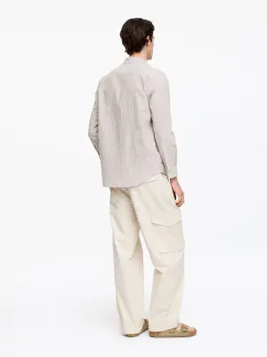 Chemise en coton mélangé - Marron/Blanc — photo 2
