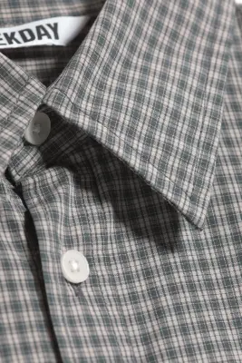Chemise carrée décontractée en popeline - Carreaux taupe clair — photo 4