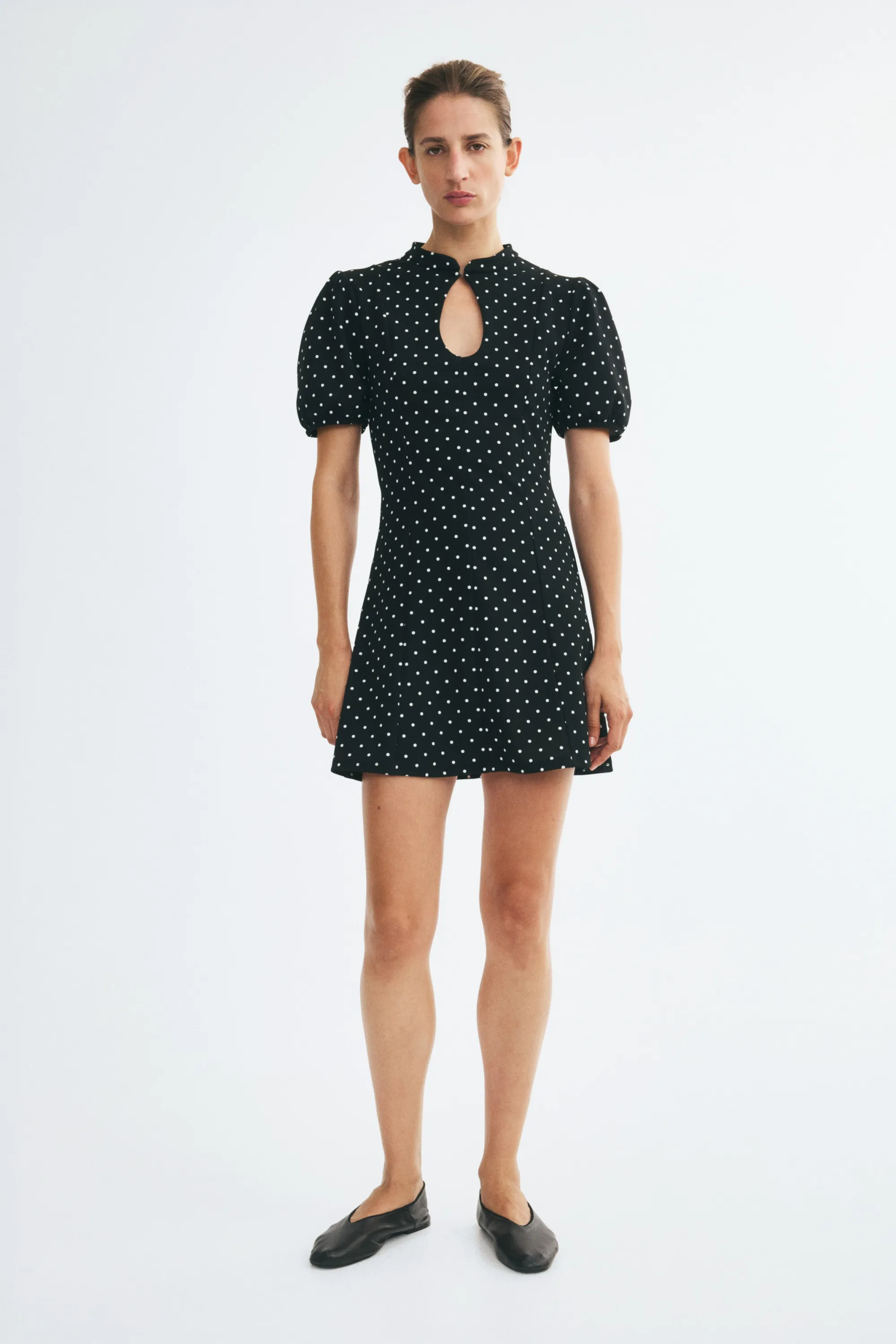 Robe en jersey romanite avec fente goutte d'eau - Noir/pois