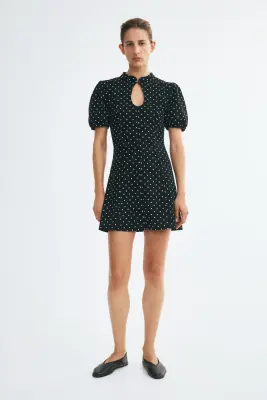 Robe en jersey romanite avec fente goutte d'eau - Noir/pois — photo 1