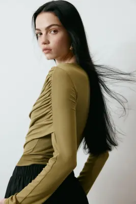Top en viscose à effet drapé - Olive doré — photo 3