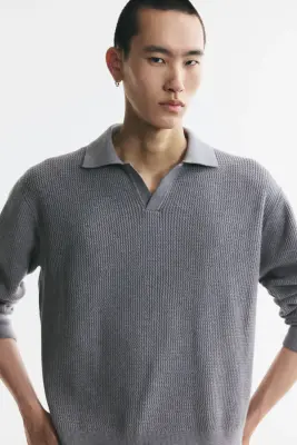 Polo Relaxed Fit en maille - Gris chiné — photo 2