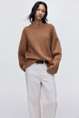 Pull oversize en mohair mélangé - Beige foncé — photo 3