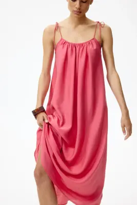 Robe maxi avec bretelles à nouer - Rose foncé — photo 2