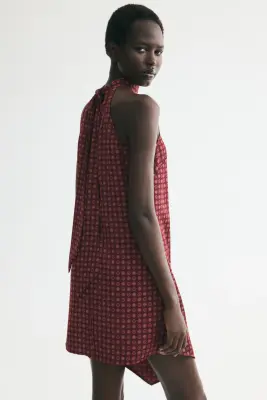 Robe avec détail noué et base en pointes - Violet foncé/fleuri — photo 4