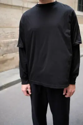 Comoli – THIN Cotton Layered T-Shirt E03-05021 – BLACK