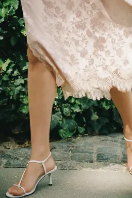 Robe en brocart avec dentelle - Rose poudré — photo 3