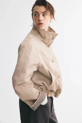 Veste en twill avec col entonnoir - Beige — photo 3
