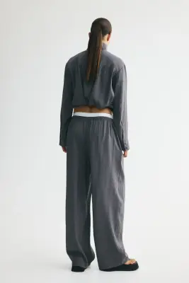 Pantalon barrel en modal mélangé - Gris foncé — photo 3