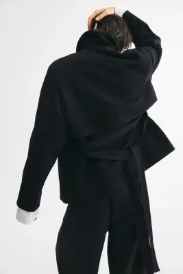 Trench-coat court avec ceinture à nouer - Noir — photo 4
