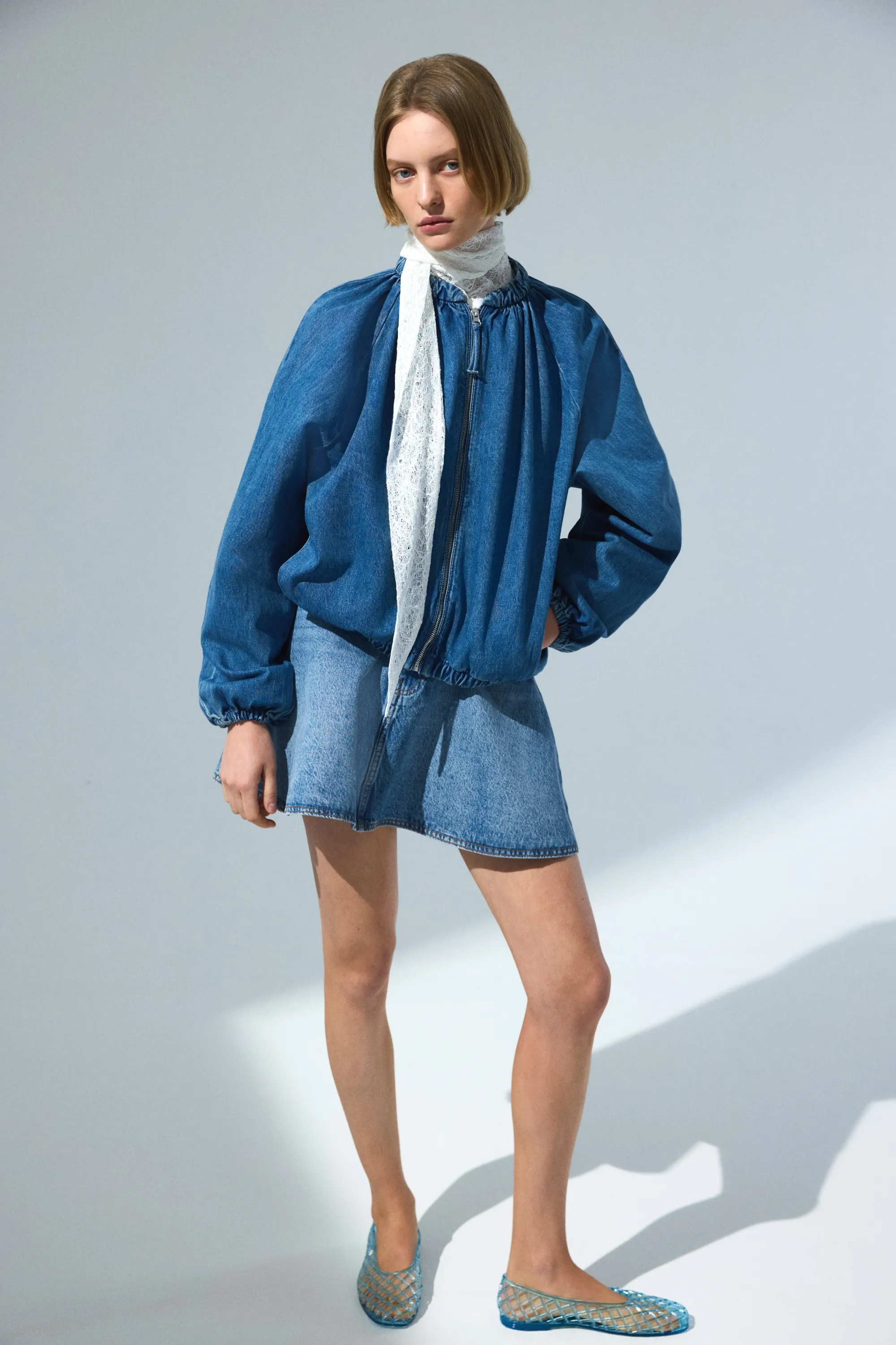 Bomber à fronces - Bleu denim