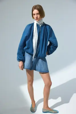 Bomber à fronces - Bleu denim — photo 1