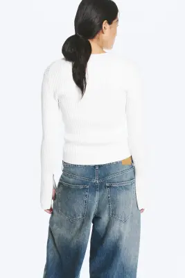 Cardigan zippé côtelé ajusté - Blanc cassé — photo 3