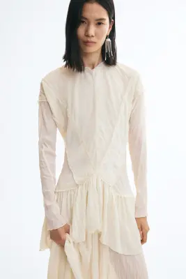 Robe froissée avec volants ruchés - Crème — photo 1