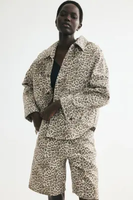 Surchemise en denim de coton - Beige clair/imprimé léopard — photo 1