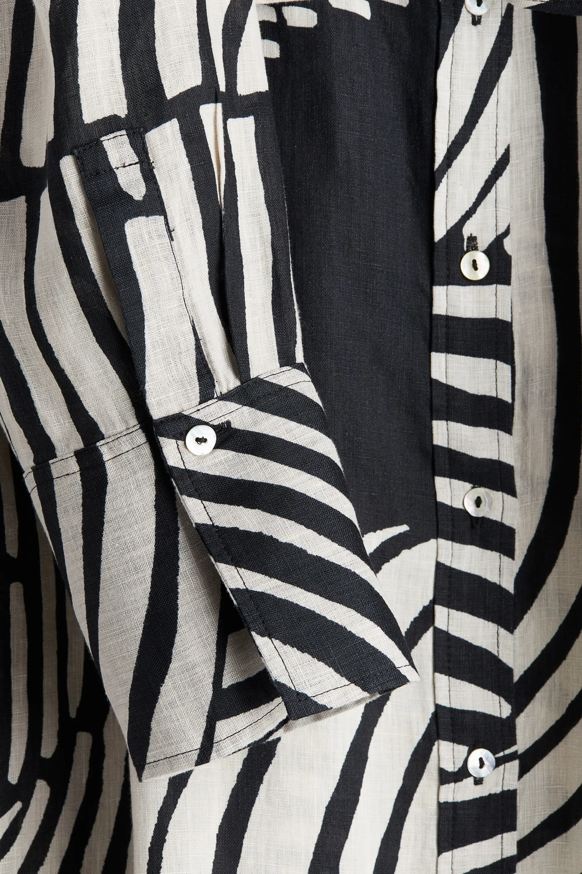 Robe chemise en lin - Noir/motif