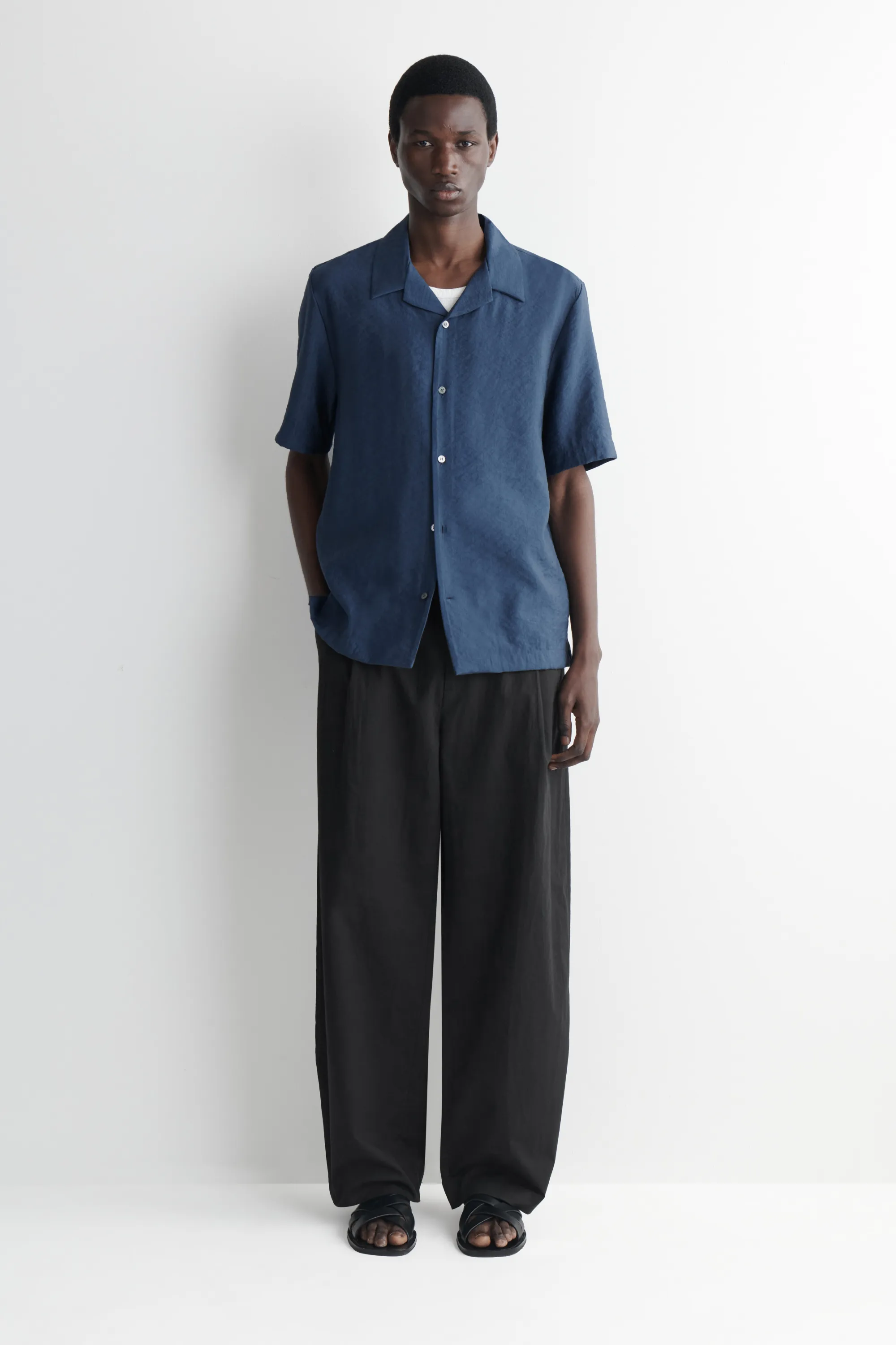 CHEMISE À COL CUBAIN - BLEU
